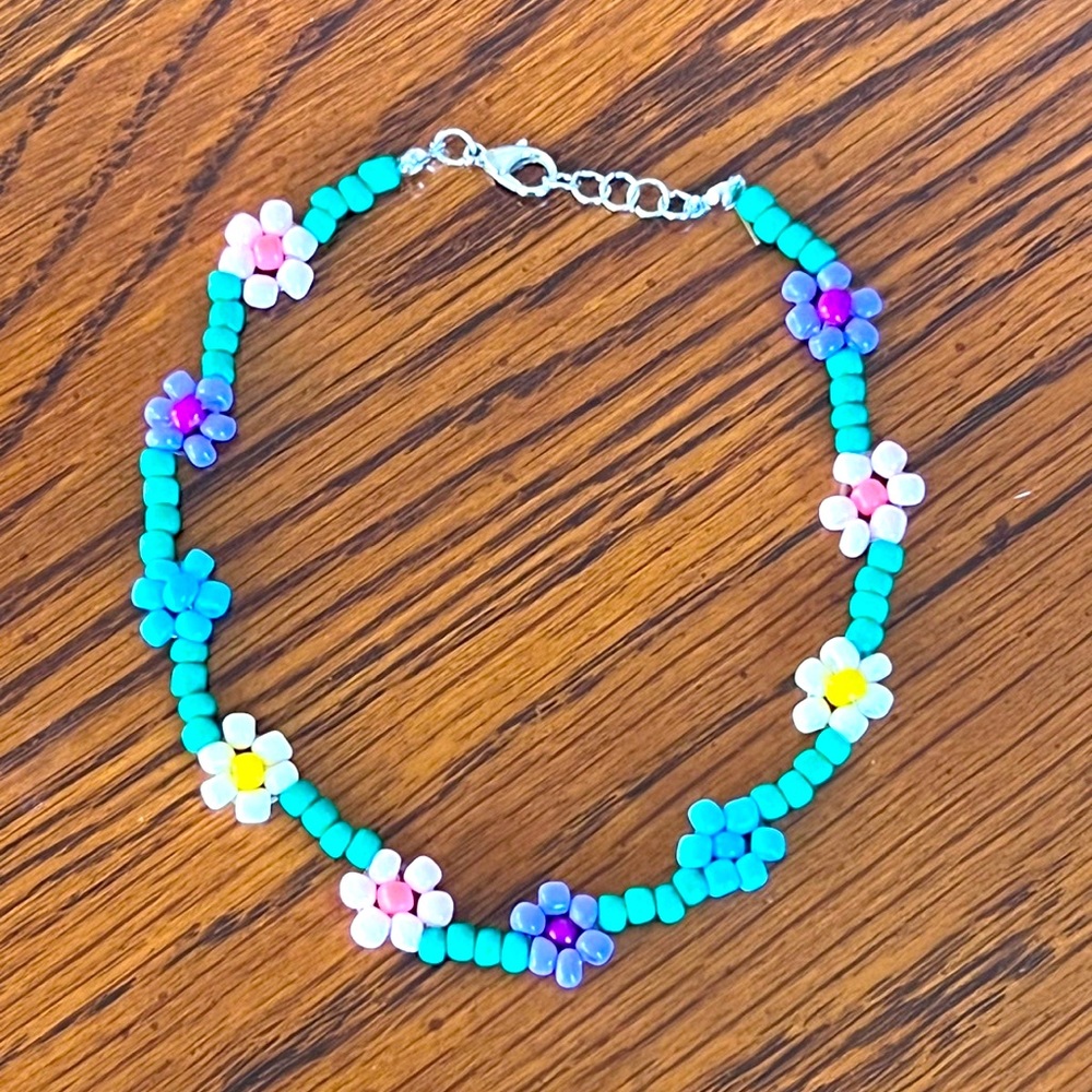 Flower beaded choker and rings set handmade